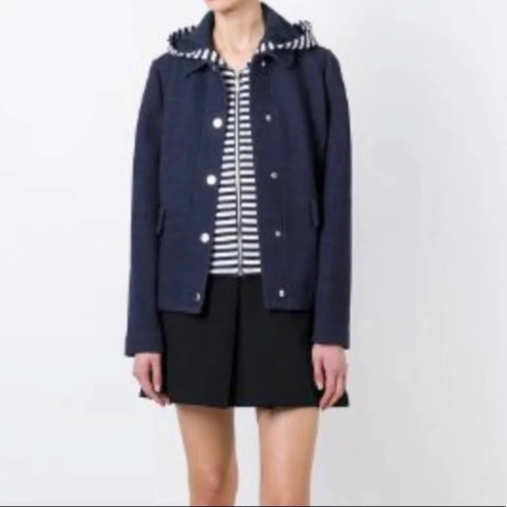 Tory Burch navy blue detachable striped hoodie jacket coat style# 11162501